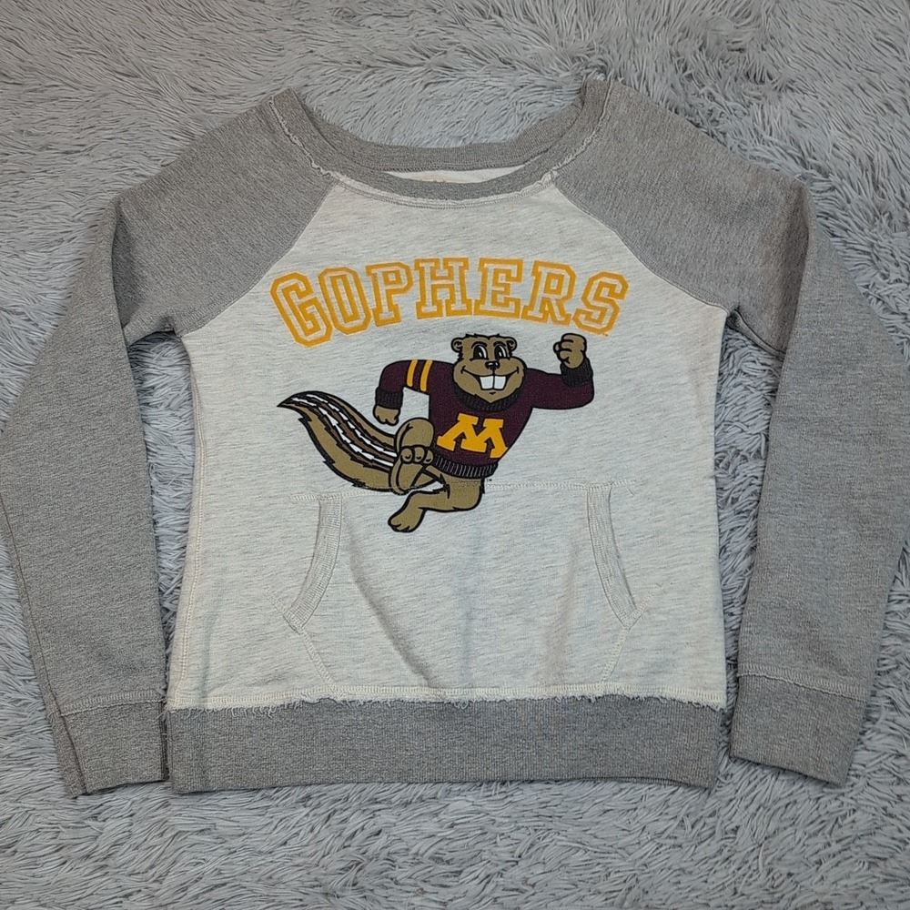 Minnesota Golden Gophers Sweatshirt Womens‎ S Gray University Logo Pocket Retro